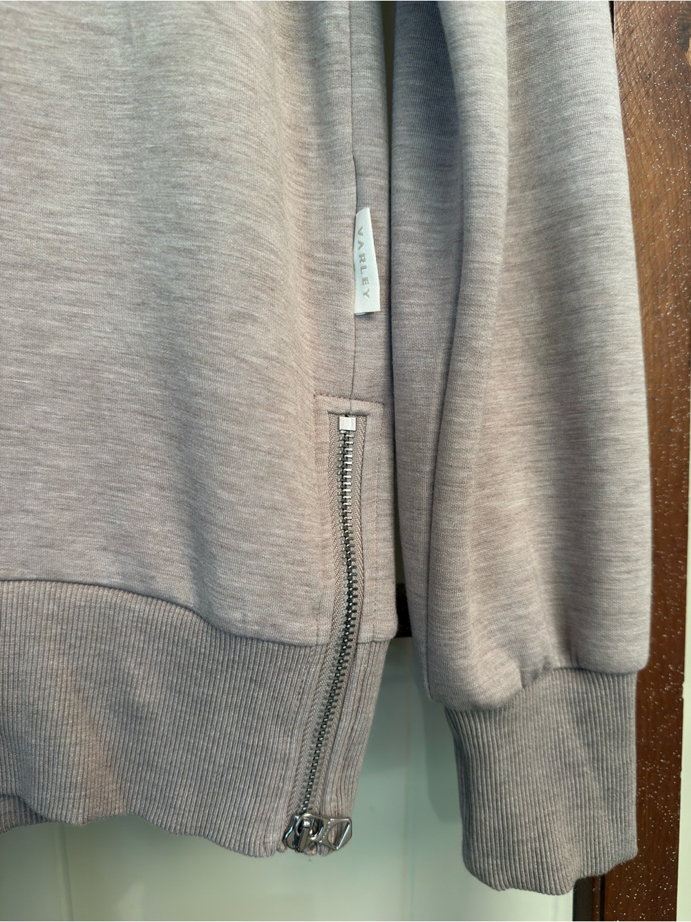 Varley Gabriella DoubleSoft Relaxed Side-Zip Crewneck Sweatshirt Taupe Marl Sm - Picture 6 of 12